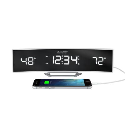 Image showing  Digital LED Curved Alarm Clock with Temp and Humidity, 9.84 in., White
