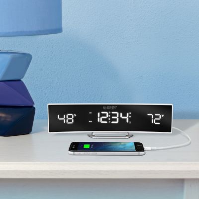 Image showing  Digital LED Curved Alarm Clock with Temp and Humidity, 9.84 in., White