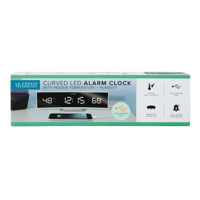 Image showing 5 th La Crosse Technology Digital LED Curved Alarm Clock with Temp and Humidity, 9.84 in., White