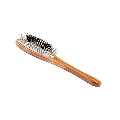 Bass The Hybrid Groomer Shine & Condition Pet Brush, Natural Bristle, Alloy Pin, Pure Bamboo Handle, Dark Finish, A1 - DB