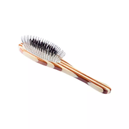 Bass Shine & Condition Pet Brush 100% Natural Bristles Nylon Pin Pure Bamboo Handle Palm Style Striped Finish A1 – SB Pet Brushes & Combs