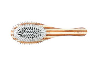 Image showing  Shine & Condition Pet Brush, 100% Natural Bristle, Nylon Pin, Pure Bamboo Handle, Palm Style, Striped Finish, A1 - SB