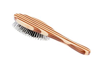 Image showing  Shine & Condition Pet Brush, 100% Natural Bristle, Nylon Pin, Pure Bamboo Handle, Palm Style, Striped Finish, A1 - SB