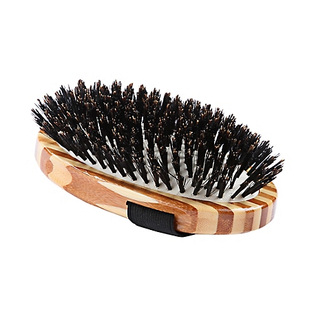 Bass Shine & Condition 100% Premium Natural Bristle Pet Grooming Brush with Pure Bamboo Handle, Palm Style, Striped Finish