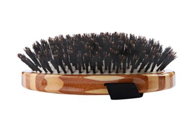Image showing  Shine & Condition 100% Premium Natural Bristle Pet Grooming Brush with Pure Bamboo Handle, Palm Style, Striped Finish