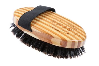Image showing  Shine & Condition 100% Premium Natural Bristle Pet Grooming Brush with Pure Bamboo Handle, Palm Style, Striped Finish