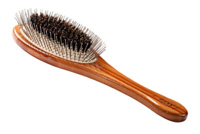Bass Shine & Condition Natural Bristle/Alloy Pin Pet Grooming Brush with Pure Bamboo Handle, Large Oval, Solid Dark Finish