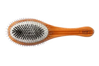 Image showing  Shine & Condition Natural Bristle/Alloy Pin Pet Grooming Brush with Pure Bamboo Handle, Large Oval, Solid Dark Finish