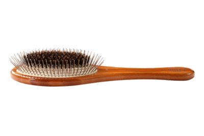 Image showing  Shine & Condition Natural Bristle/Alloy Pin Pet Grooming Brush with Pure Bamboo Handle, Large Oval, Solid Dark Finish