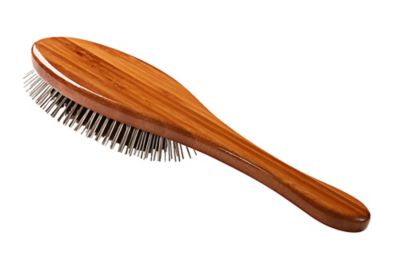 Image showing  Shine & Condition Natural Bristle/Alloy Pin Pet Grooming Brush with Pure Bamboo Handle, Large Oval, Solid Dark Finish