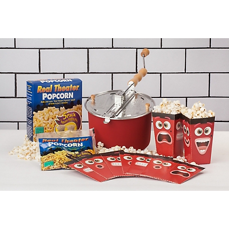 Wabash Valley Farms Whirley-Pop Stovetop Red Popper with Real Theater and Pop Open Tubs, 5 ct.
