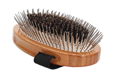 Bass Shine and Condition Natural Bristle/Alloy Pin Pet Grooming Brush with Pure Bamboo Handle, Palm Style, Solid Dark Finish