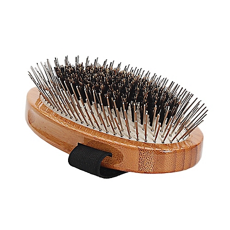 Bass Shine and Condition Natural Bristle/Alloy Pin Pet Grooming Brush with Pure Bamboo Handle, Palm Style, Solid Dark Finish