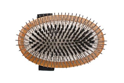 Image showing  Shine and Condition Natural Bristle/Alloy Pin Pet Grooming Brush with Pure Bamboo Handle, Palm Style, Solid Dark Finish