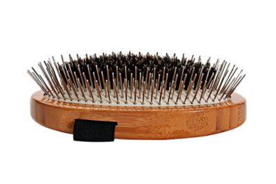Image showing  Shine and Condition Natural Bristle/Alloy Pin Pet Grooming Brush with Pure Bamboo Handle, Palm Style, Solid Dark Finish