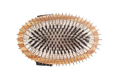 Image showing  Shine and Condition Natural Bristle/Alloy Pin Pet Grooming Brush with Pure Bamboo Handle, Palm Style, Striped Finish