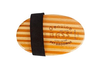 Image showing  Shine and Condition Natural Bristle/Alloy Pin Pet Grooming Brush with Pure Bamboo Handle, Palm Style, Striped Finish