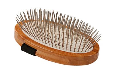 Bass Style & Detangle 100% Premium Alloy Pin Pet Grooming Brush with Pure Bamboo Handle, Palm Style, Oak Wood Finish