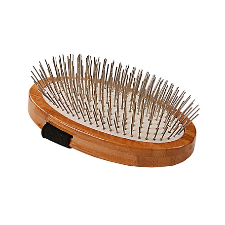 Bass Style & Detangle 100% Premium Alloy Pin Pet Grooming Brush with Pure Bamboo Handle, Palm Style, Oak Wood Finish