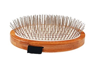Image showing  Style & Detangle 100% Premium Alloy Pin Pet Grooming Brush with Pure Bamboo Handle, Palm Style, Oak Wood Finish