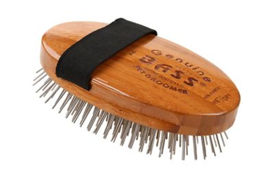 Image showing  Style & Detangle 100% Premium Alloy Pin Pet Grooming Brush with Pure Bamboo Handle, Palm Style, Oak Wood Finish