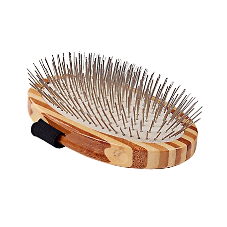 Bass Style & Detangle 100% Premium Alloy Pin Pet Grooming Brush with Pure Bamboo Handle, Palm Style, Striped Finish
