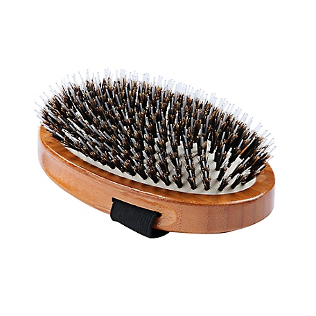 Bass Shine & Condition 100% Natural Bristle/Nylon Pin Pet Grooming Brush with Pure Bamboo Handle, Palm Style, Dark Finish
