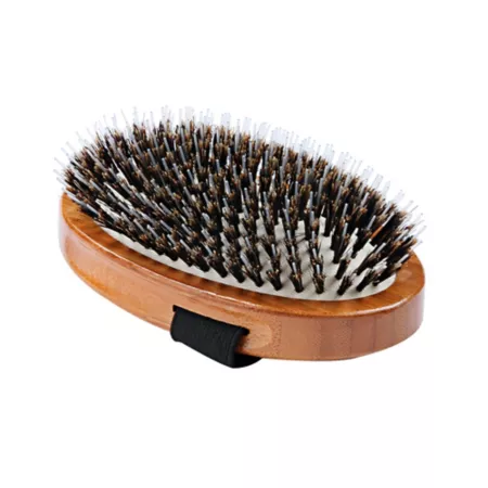 Bass Shine & Condition 100% Natural Bristle/Nylon Pet Grooming Brush with Pure Bamboo Handle Palm Style Dark Finish Pet Brushes & Combs