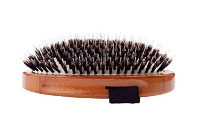 Image showing  Shine & Condition 100% Natural Bristle/Nylon Pin Pet Grooming Brush with Pure Bamboo Handle, Palm Style, Dark Finish