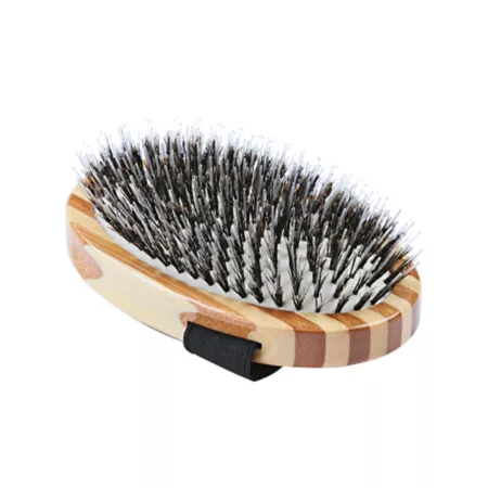 Bass Shine & Condition 100% Natural Bristle/Nylon Pet Grooming Brush with Pure Bamboo Handle Palm Style Striped Pet Brushes & Combs