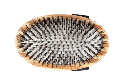 Image showing  Shine & Condition 100% Natural Bristle/Nylon Pin Pet Grooming Brush with Pure Bamboo Handle, Palm Style, Striped