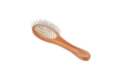 Bass Style & Detangle Pet Brush, 100% Premium Alloy Pin, Pure Bamboo Handle, Small, Oval, Dark Finish