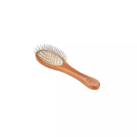 Low Style Detangling Pet Brush 100% Premium Alloy Pin Pure Bamboo Handle Small Oval Dark Finish Pet Brushes & Combs