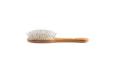 Image showing  Style & Detangle Pet Brush, 100% Premium Alloy Pin, Pure Bamboo Handle, Small, Oval, Dark Finish