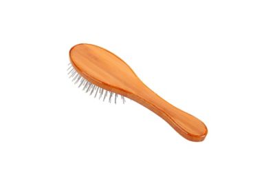 Image showing  Style & Detangle Pet Brush, 100% Premium Alloy Pin, Pure Bamboo Handle, Small, Oval, Dark Finish