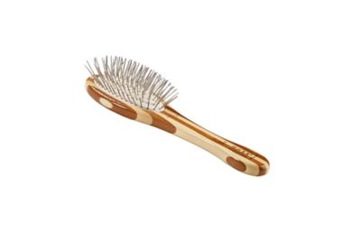 Bass Style & Detangle Pet Brush, 100% Premium Alloy Pin, Pure Bamboo Handle, Small, Oval, Striped Finish, A8 - SB