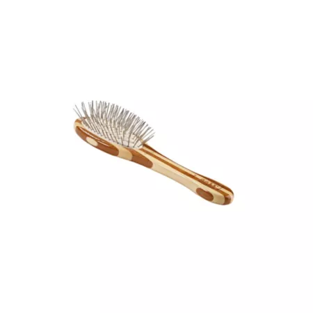 Low Style Detangling Pet Brush 100% Premium Alloy Pin Pure Bamboo Handle Small Oval Striped Finish A8 - SB Pet Brushes & Combs