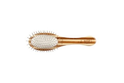 Image showing  Style & Detangle Pet Brush, 100% Premium Alloy Pin, Pure Bamboo Handle, Small, Oval, Striped Finish, A8 - SB