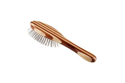 Image showing  Style & Detangle Pet Brush, 100% Premium Alloy Pin, Pure Bamboo Handle, Small, Oval, Striped Finish, A8 - SB