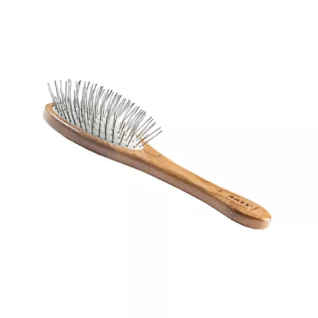 Low Style Detangling Pet Brush 100% Premium Alloy Shaft Pure Bamboo Handle Medium Oval Oak Wood Finish Pet Brushes & Combs