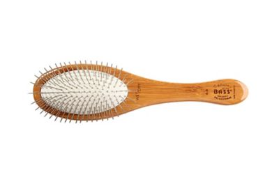 Image showing  Style & Detangle Pet Brush, 100% Premium Alloy Pin, Pure Bamboo Handle, Medium, Oval Oak Wood Finish