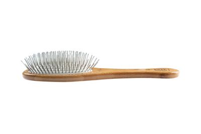 Image showing  Style & Detangle Pet Brush, 100% Premium Alloy Pin, Pure Bamboo Handle, Medium, Oval Oak Wood Finish