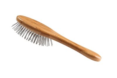 Image showing  Style & Detangle Pet Brush, 100% Premium Alloy Pin, Pure Bamboo Handle, Medium, Oval Oak Wood Finish