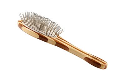 Bass Style & Detangle Pet Brush, 100% Premium Alloy Pin, Pure Bamboo Handle, Medium, Oval Striped Finish, A9 - SB