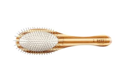 Image showing  Style & Detangle Pet Brush, 100% Premium Alloy Pin, Pure Bamboo Handle, Medium, Oval Striped Finish, A9 - SB