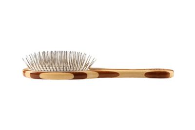 Image showing  Style & Detangle Pet Brush, 100% Premium Alloy Pin, Pure Bamboo Handle, Medium, Oval Striped Finish, A9 - SB