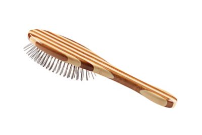 Image showing  Style & Detangle Pet Brush, 100% Premium Alloy Pin, Pure Bamboo Handle, Medium, Oval Striped Finish, A9 - SB