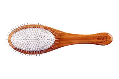 Image showing  Style & Detangle 100% Premium Alloy Pin Pet Grooming Brush with Pure Bamboo Handle, Medium Paddle, Oak Wood Finish