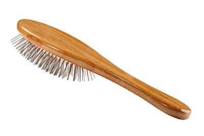 Image showing  Style & Detangle 100% Premium Alloy Pin Pet Grooming Brush with Pure Bamboo Handle, Medium Paddle, Oak Wood Finish