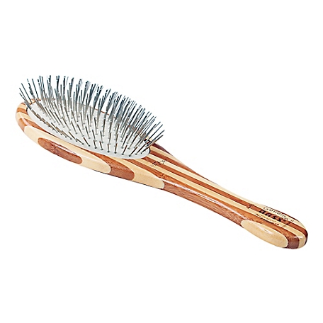 Bass Style & Detangle 100% Premium Alloy Pin Pet Grooming Brush with Pure Bamboo Handle, Medium Paddle